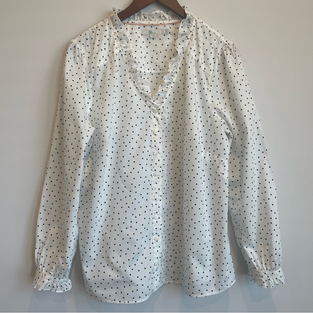 Boden White and Black Sheer Polka Dot Women’s Shirt